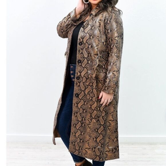 Vegan Leather Snakeskin Full Length Trench Coat - Picture 14 of 16